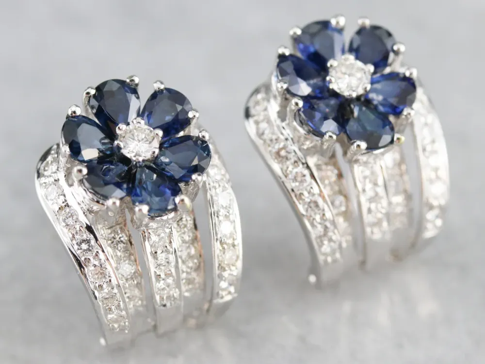 Floral Sapphire and Diamond Earrings - DIN Norm