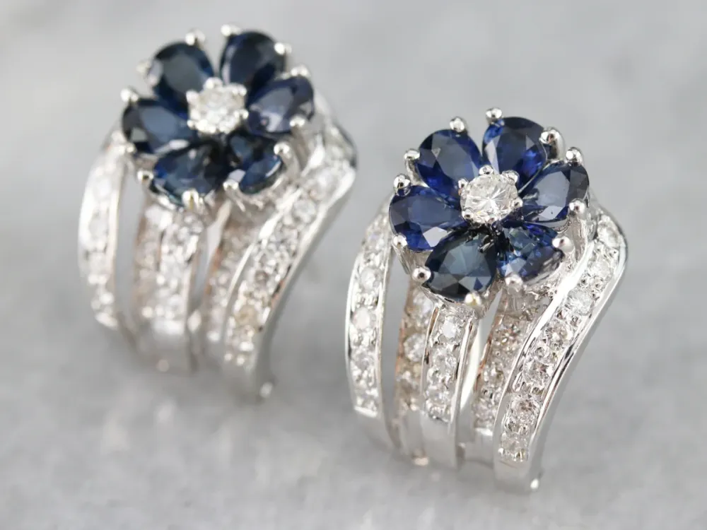 Floral Sapphire and Diamond Earrings - DIN Norm