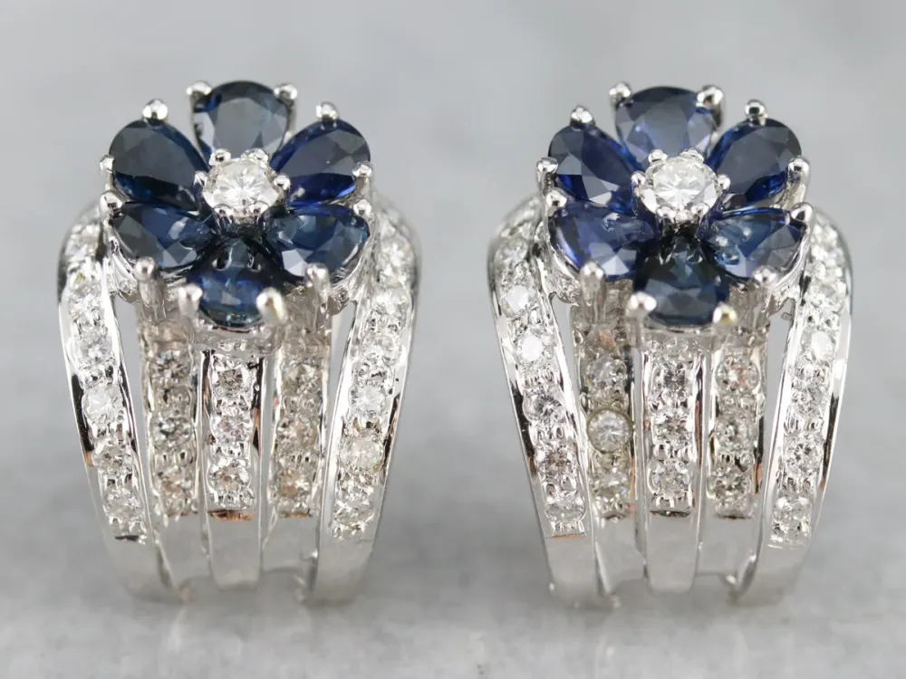 Floral Sapphire and Diamond Earrings - DIN Norm