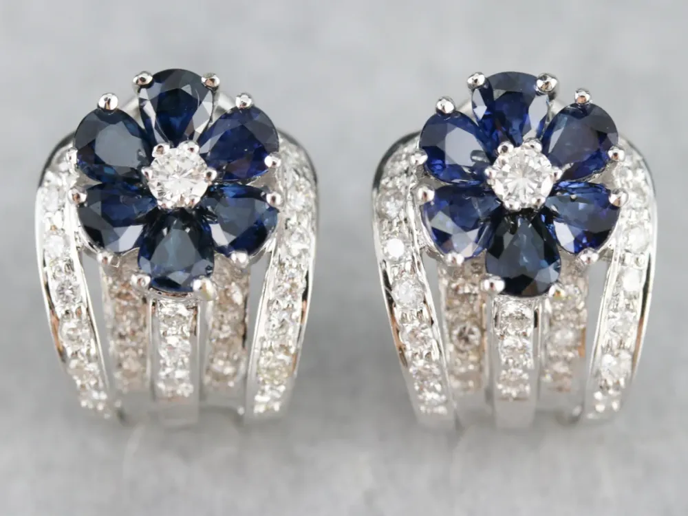 Floral Sapphire and Diamond Earrings - DIN Norm