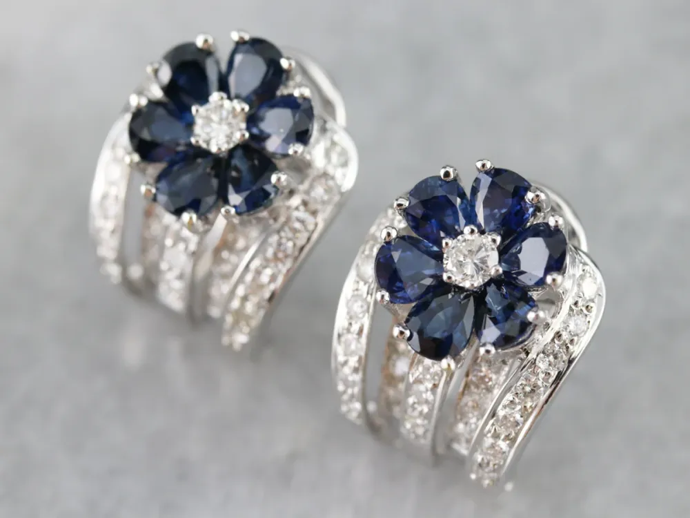 Floral Sapphire and Diamond Earrings - DIN Norm