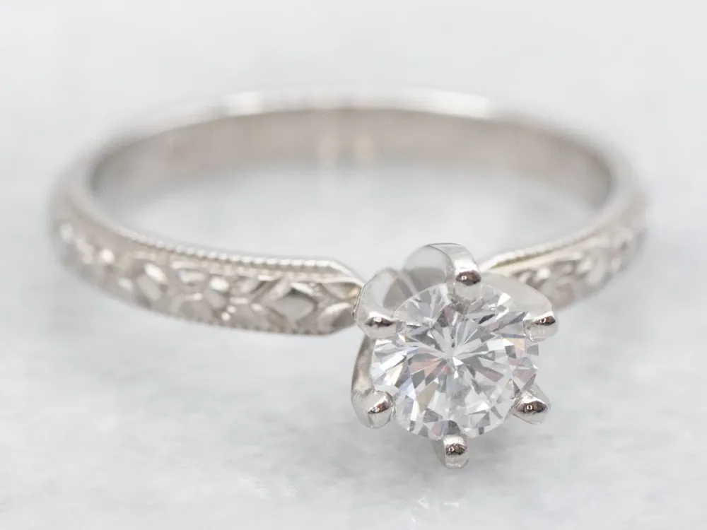 Forget-Me-Not Platinum and Diamond Solitaire Engagement Ring - DIN Norm