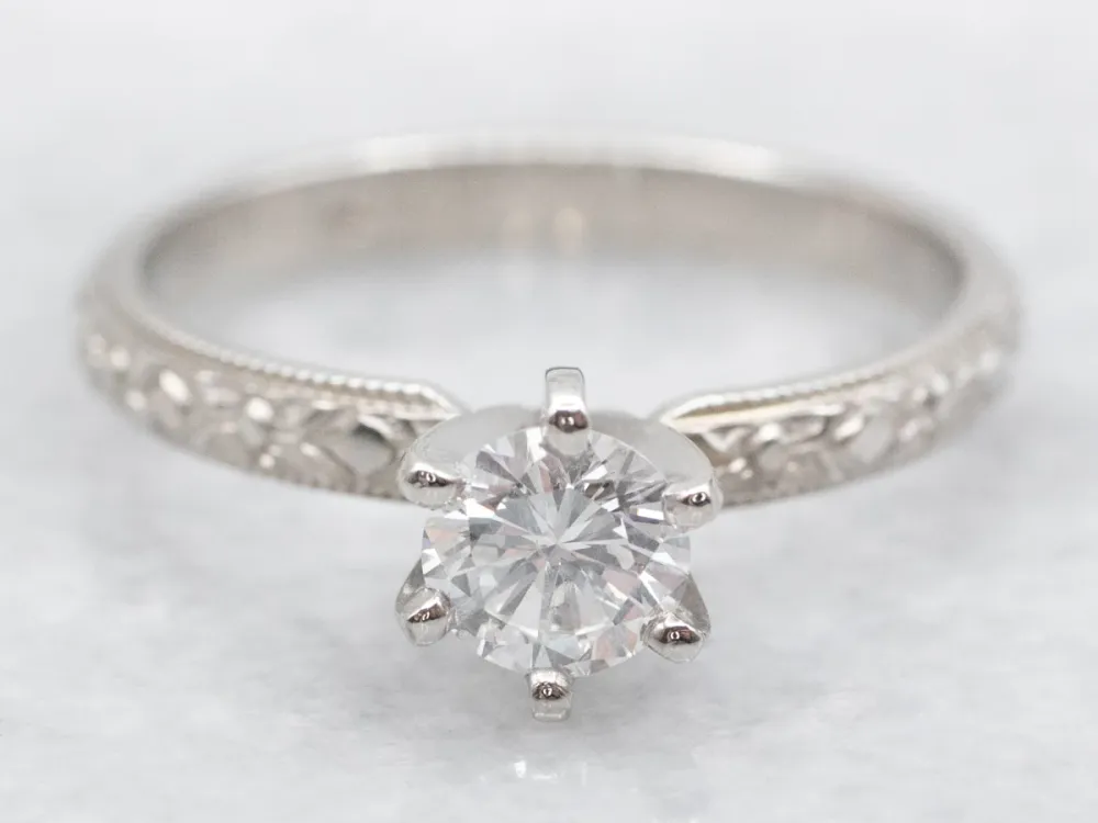 Forget-Me-Not Platinum and Diamond Solitaire Engagement Ring - DIN Norm