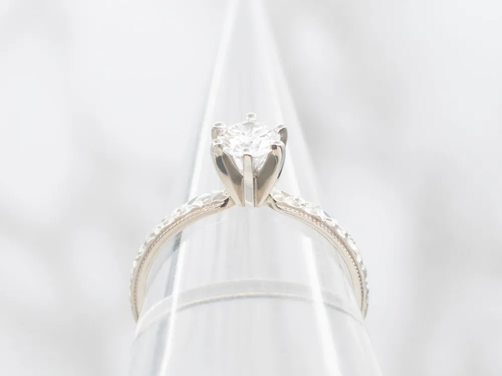 Forget-Me-Not Platinum and Diamond Solitaire Engagement Ring - DIN Norm