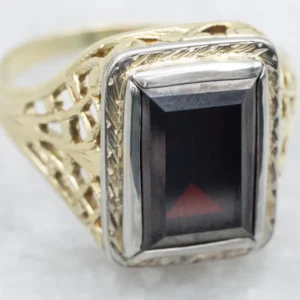 Garnet Gold Filigree Art Deco Era Ring
