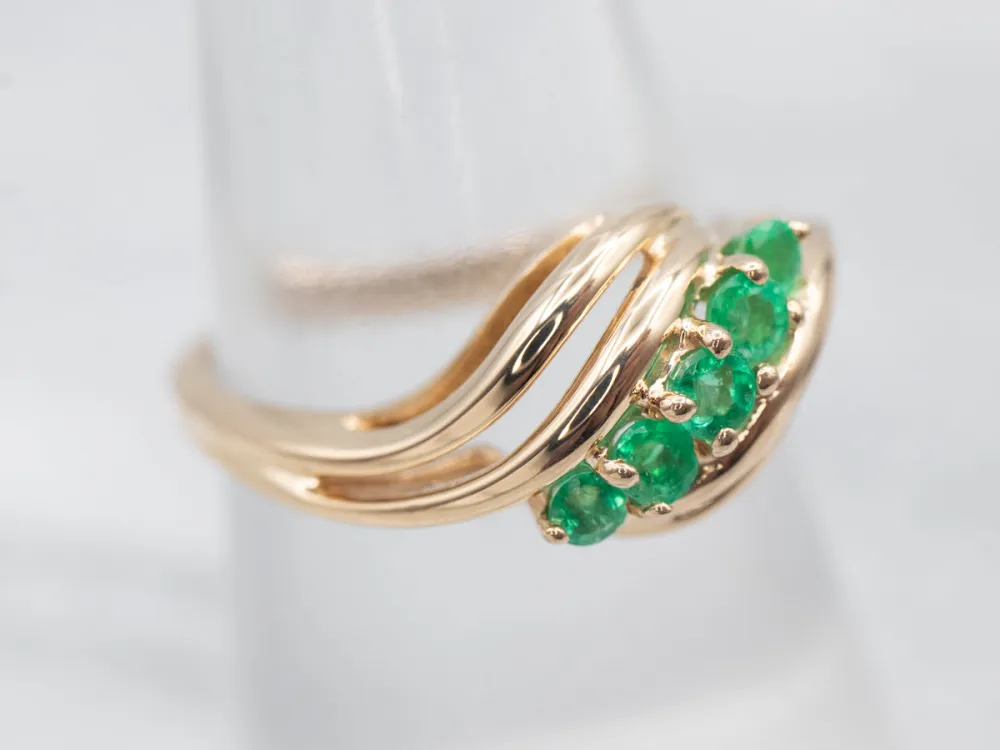 Gegalvaniseerd Antiekstijl Five Stone Emerald Bypass Ring