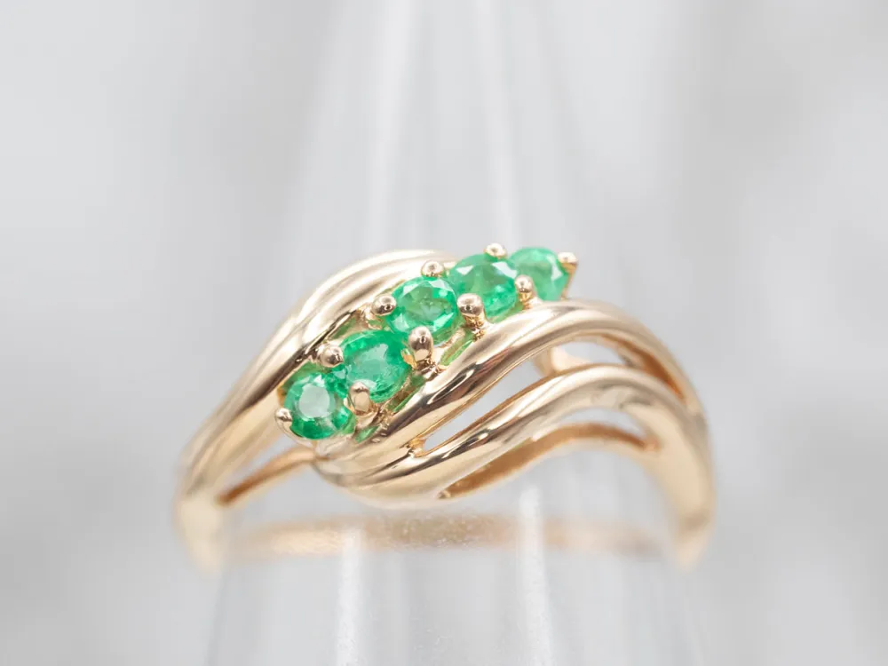 Gegalvaniseerd Antiekstijl Five Stone Emerald Bypass Ring