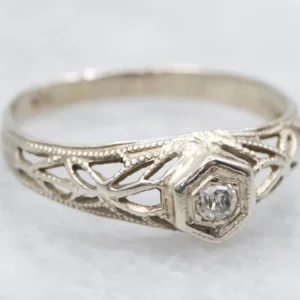 Gegalvaniseerd Antique Diamond and Goud Baptism Ring