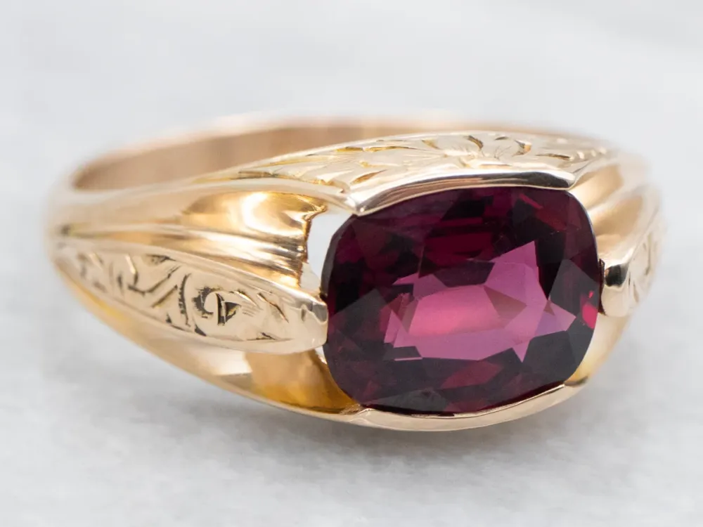 Gegalvaniseerd Antique East to West Cushion Cut Rhodolite Garnet Ring