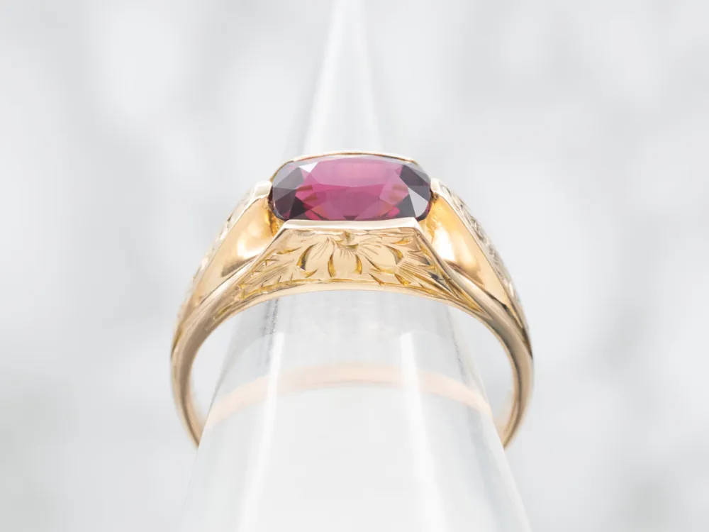Gegalvaniseerd Antique East to West Cushion Cut Rhodolite Garnet Ring