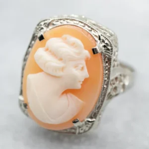 Gegalvaniseerd Art Deco Cameo Filigree Ring