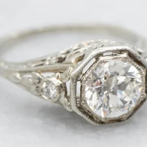 Gegalvaniseerd Art Deco European Cut Diamond Engagement Ring