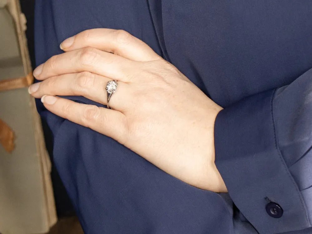 Gegalvaniseerd Art Deco GIA Gewaarborgd Diamond and Sapphire Engagement Ring
