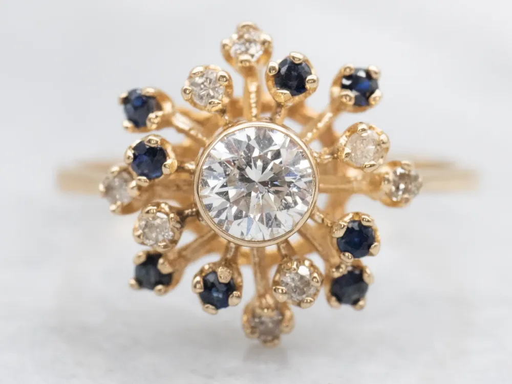 Gegalvaniseerd Atomic Era Bezel Set Diamond Halo Engagement Ring