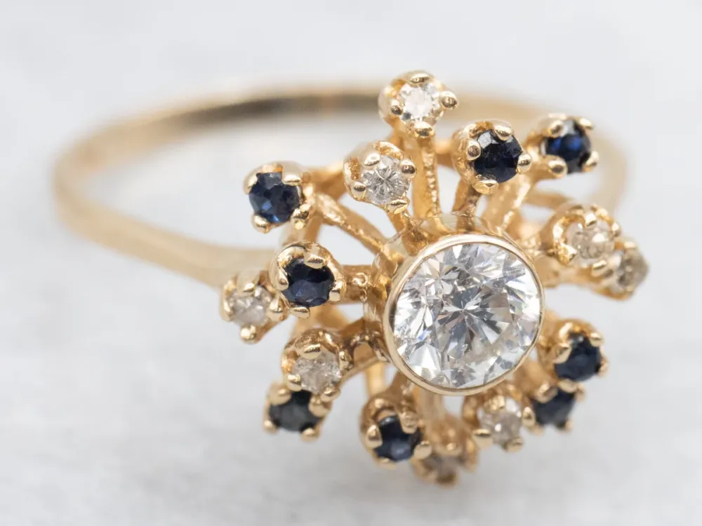 Gegalvaniseerd Atomic Era Bezel Set Diamond Halo Engagement Ring