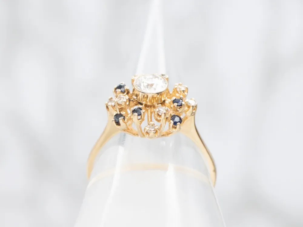 Gegalvaniseerd Atomic Era Bezel Set Diamond Halo Engagement Ring