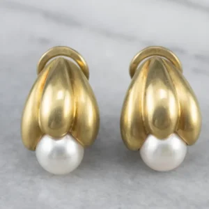 Gegalvaniseerd Botanical Brushed Verguld Pearl Drop Earrings