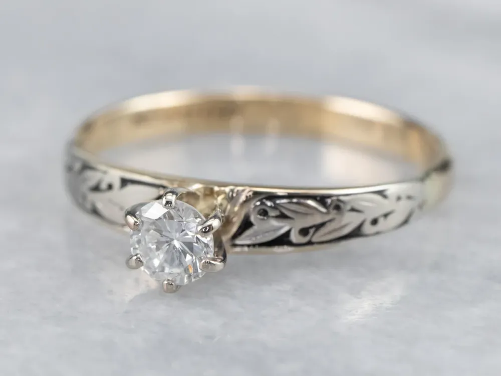 Gegalvaniseerd Botanical Diamond Solitaire Engagement Ring