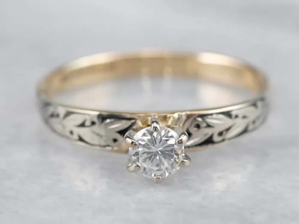 Gegalvaniseerd Botanical Diamond Solitaire Engagement Ring
