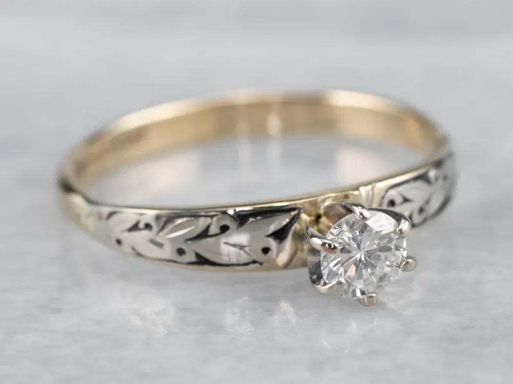 Gegalvaniseerd Botanical Diamond Solitaire Engagement Ring