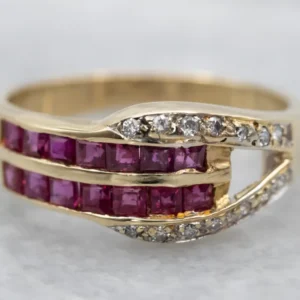 Gegalvaniseerd Diamond and Synthetic Ruby Belt Buckle Ring