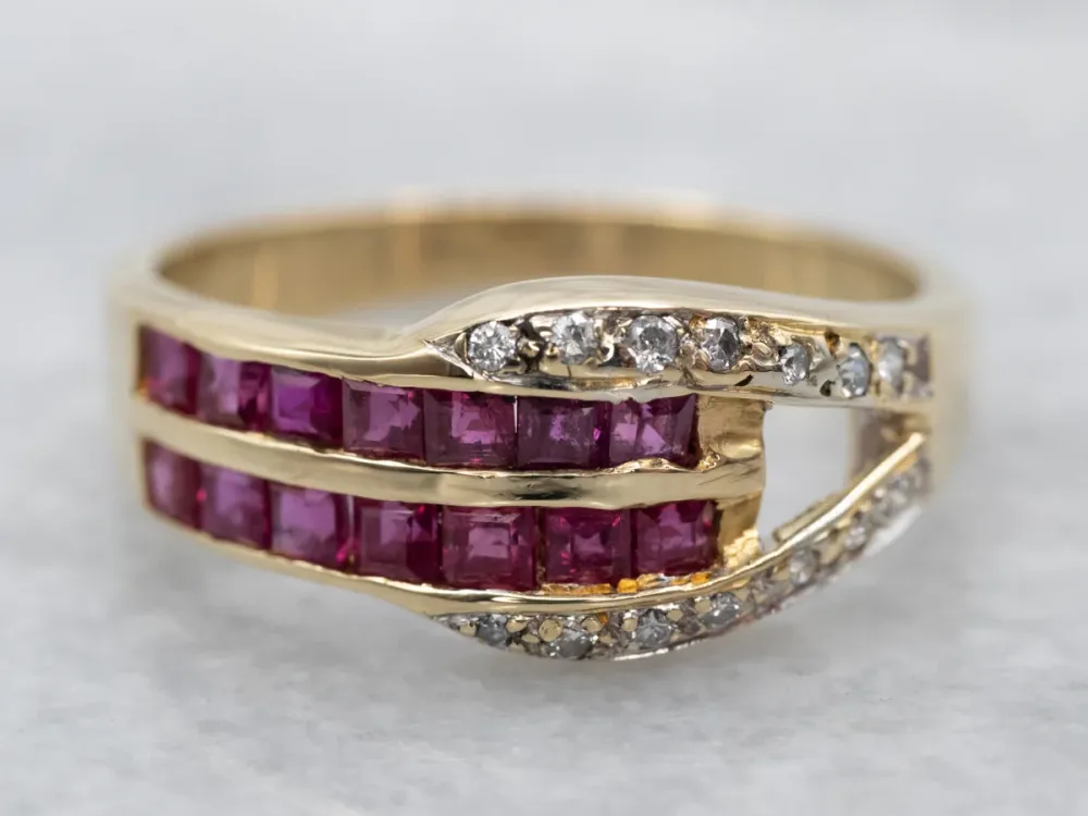 Gegalvaniseerd Diamond and Synthetic Ruby Belt Buckle Ring