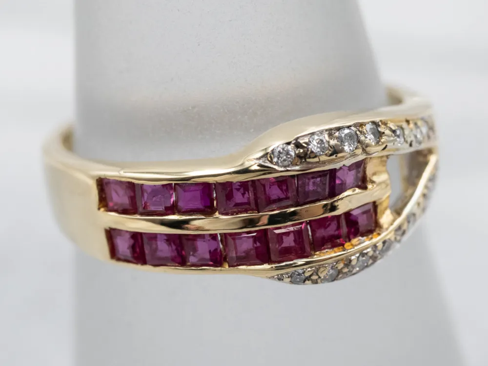 Gegalvaniseerd Diamond and Synthetic Ruby Belt Buckle Ring