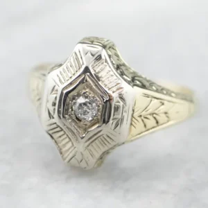 Gegalvaniseerd Lasergravering Old Mine Cut Diamond Solitaire Ring