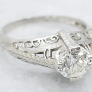 Gegalvaniseerd Lovely Art Deco Old European Cut Diamond Solitaire Engagement Ring