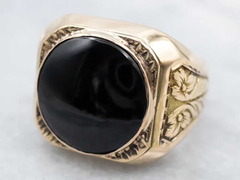 Gegalvaniseerd Men's Bold Ravenzwart Onyx Statement Ring