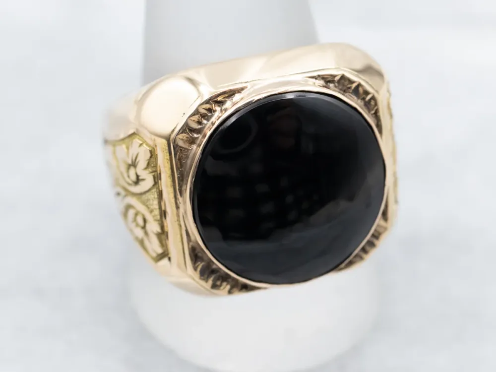 Gegalvaniseerd Men's Bold Ravenzwart Onyx Statement Ring