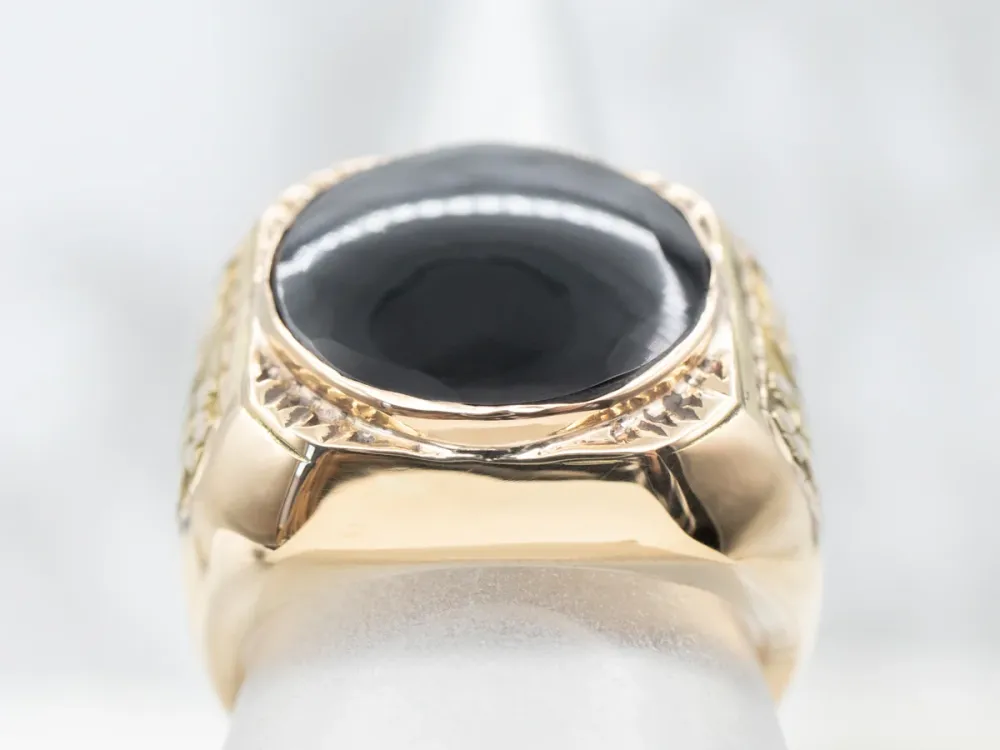 Gegalvaniseerd Men's Bold Ravenzwart Onyx Statement Ring