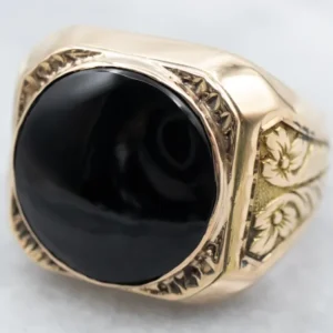 Gegalvaniseerd Men's Bold Ravenzwart Onyx Statement Ring