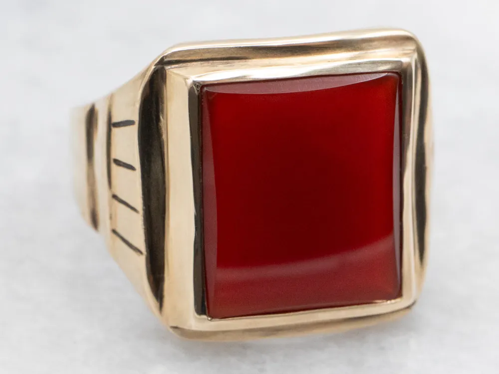 Gegalvaniseerd Mid-Century Carnelian Gouden Ring