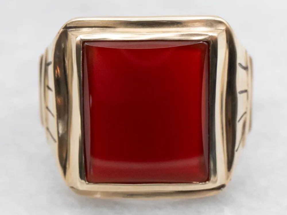 Gegalvaniseerd Mid-Century Carnelian Gouden Ring