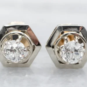 Gegalvaniseerd Old Mine Cut Diamond Hexagonal Stud Earrings