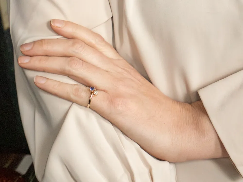 Gegalvaniseerd Paars Sapphire and Old Mine Cut Diamond Toi et Moi Ring