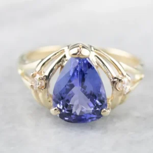 Gegalvaniseerd Pear Cut Tanzanite Diamond Gouden Ring