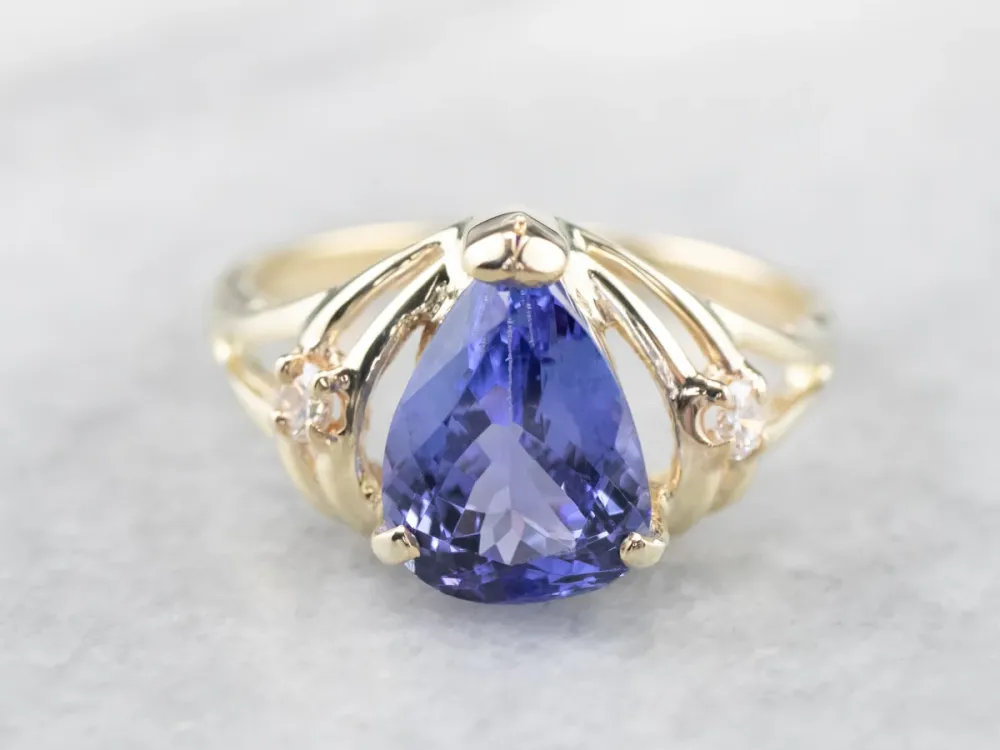 Gegalvaniseerd Pear Cut Tanzanite Diamond Gouden Ring