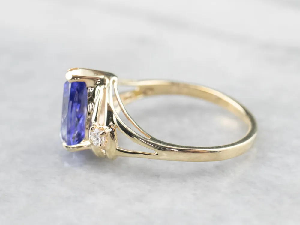 Gegalvaniseerd Pear Cut Tanzanite Diamond Gouden Ring