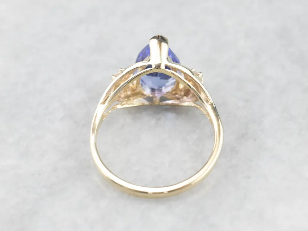 Gegalvaniseerd Pear Cut Tanzanite Diamond Gouden Ring