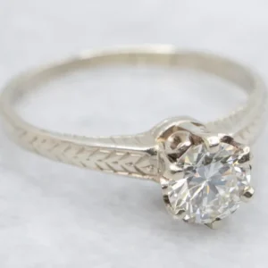 Gegalvaniseerd Round Brilliant Diamond Set Antique Etched Engagement Setting