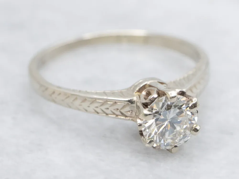 Gegalvaniseerd Round Brilliant Diamond Set Antique Etched Engagement Setting
