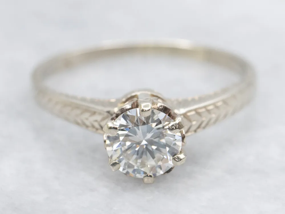 Gegalvaniseerd Round Brilliant Diamond Set Antique Etched Engagement Setting