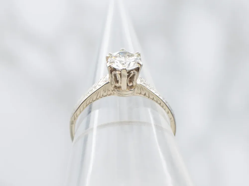 Gegalvaniseerd Round Brilliant Diamond Set Antique Etched Engagement Setting