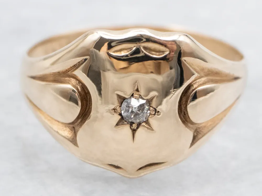 Gegalvaniseerd Shield Shaped Signet Ring Old Mine Cut Diamond