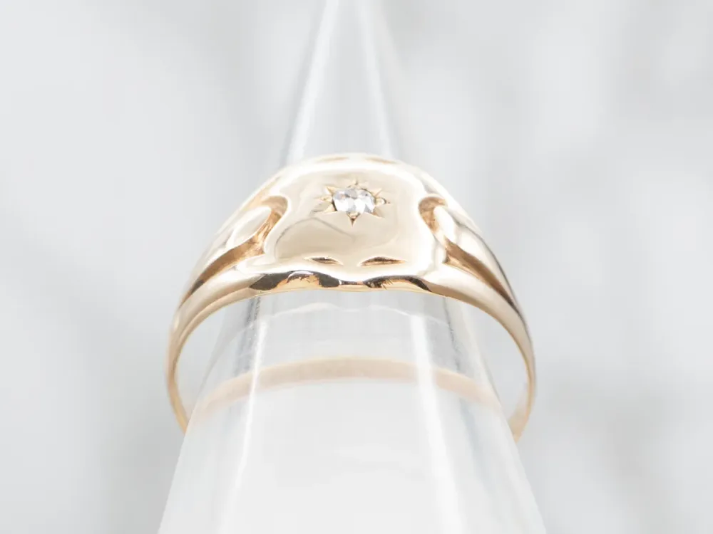 Gegalvaniseerd Shield Shaped Signet Ring Old Mine Cut Diamond