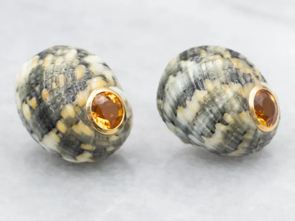 Gegalvaniseerd Trianon Citrine and Shell Stud Earrings