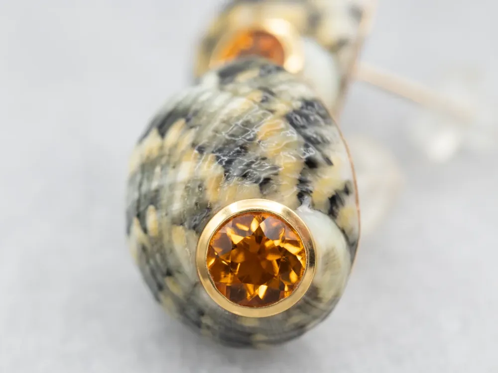 Gegalvaniseerd Trianon Citrine and Shell Stud Earrings