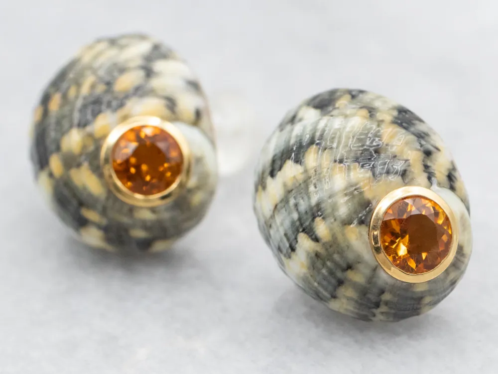Gegalvaniseerd Trianon Citrine and Shell Stud Earrings